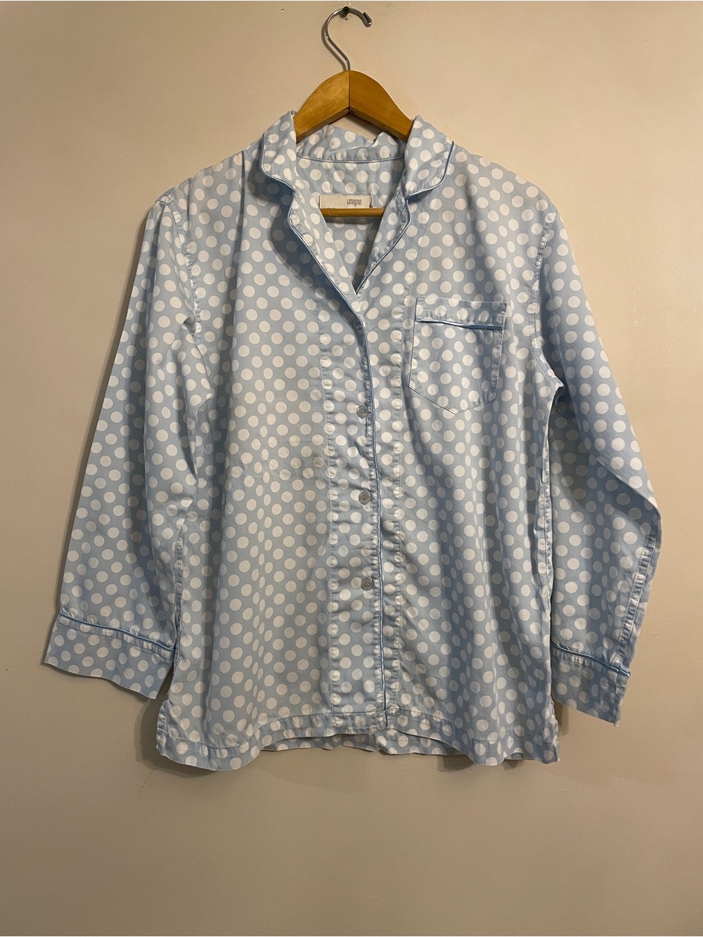 Vintage I. Magnin Light Blue White Polka Dot Pajama Set Size M Button Down Lou - Picture 2 of 10